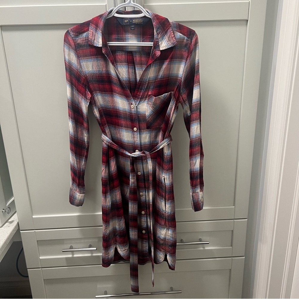 GAP x PENDLETON Red Plaid Button-Up Dress with Belt Women's Super SOFT Size XS